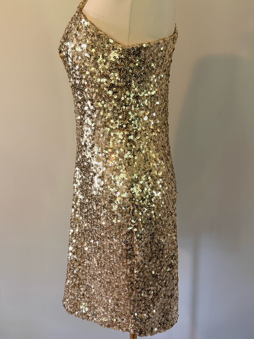 Ieena Mac Duggal Gold Sequin One Shoulder Mini Dress Size 8 NWOT - Picture 4 of 6